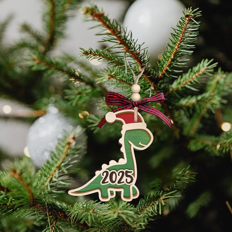 TEEBIM Dinosaur Christmas Ornament 2025 - Dinosaur Ornaments for Tree, Christmas Ornaments for Kids Boys - Dinosaurs Gifts for Kids, Boys, Girls, Lovers - Boy Dino Gifts - Wood Dinosaurs Ornament 2025 - Image 4